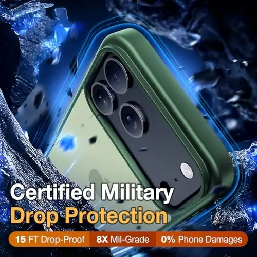 Yriklso 3 in 1 for iPhone 17 Pro Phone Case,1X Screen Protector +1X Camera Lens,Shockproof for iPhone 17 Pro Case, Military Grade Drop Protection, Protective Hard Back Slim Translucent Cover,Green - 4