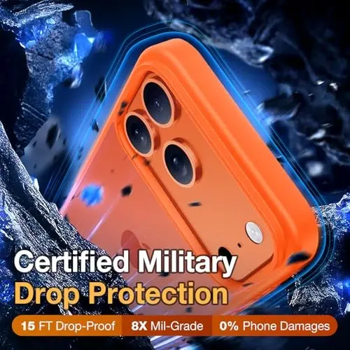 Yriklso 3 in 1 for iPhone 17 Pro Phone Case,1X Screen Protector +1X Camera Lens,Shockproof for iPhone 17 Pro Case, Military Grade Drop Protection, Protective Hard Back Slim Translucent Cover,Orange - 3