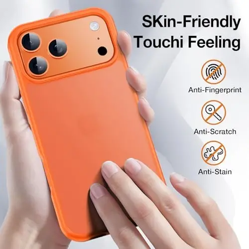 Yriklso 3 in 1 for iPhone 17 Pro Phone Case,1X Screen Protector +1X Camera Lens,Shockproof for iPhone 17 Pro Case, Military Grade Drop Protection, Protective Hard Back Slim Translucent Cover,Orange - 4