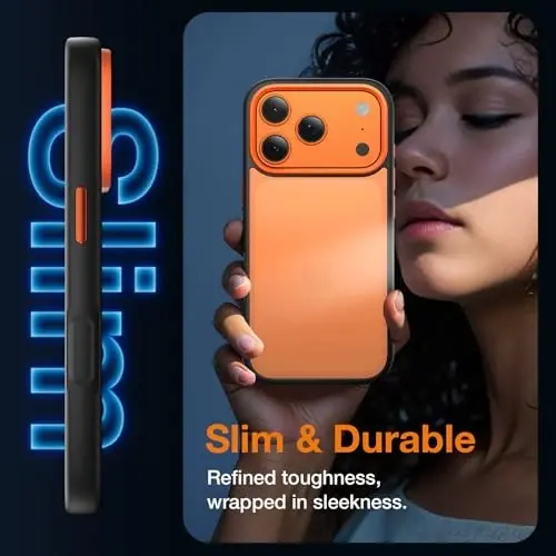 Yriklso 3 in 1 for iPhone 17 Pro Phone Case,1X Screen Protector +1X Camera Lens,Shockproof for iPhone 17 Pro Case, Protective Hard Back Slim Translucent Cover,Clear & Orange - 4