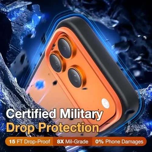 Yriklso 3 in 1 for iPhone 17 Pro Phone Case,1X Screen Protector +1X Camera Lens,Shockproof for iPhone 17 Pro Case, Protective Hard Back Slim Translucent Cover,Clear & Orange - 3