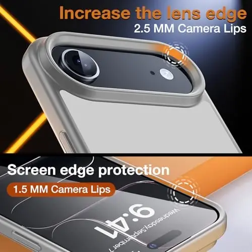 Yriklso 3 in 1 for iPhone Air Phone Case,1X Screen Protector +1X Camera Lens,Shockproof for iPhone Air Case, Military Grade Drop Protection, Protective Hard Back Slim Translucent Case, Grey - 5