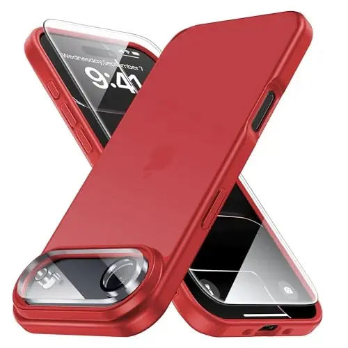 Yriklso 3 in 1 for iPhone Air Phone Case,1X Screen Protector +1X Camera Lens,Shockproof for iPhone Air Case, Military Grade Drop Protection, Protective Hard Back Slim Translucent Case, Red 