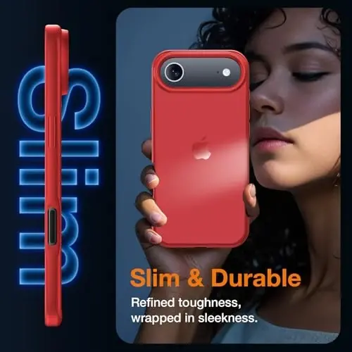 Yriklso 3 in 1 for iPhone Air Phone Case,1X Screen Protector +1X Camera Lens,Shockproof for iPhone Air Case, Military Grade Drop Protection, Protective Hard Back Slim Translucent Case, Red - 4