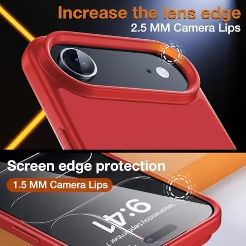 Yriklso 3 in 1 for iPhone Air Phone Case,1X Screen Protector +1X Camera Lens,Shockproof for iPhone Air Case, Military Grade Drop Protection, Protective Hard Back Slim Translucent Case, Red - 5