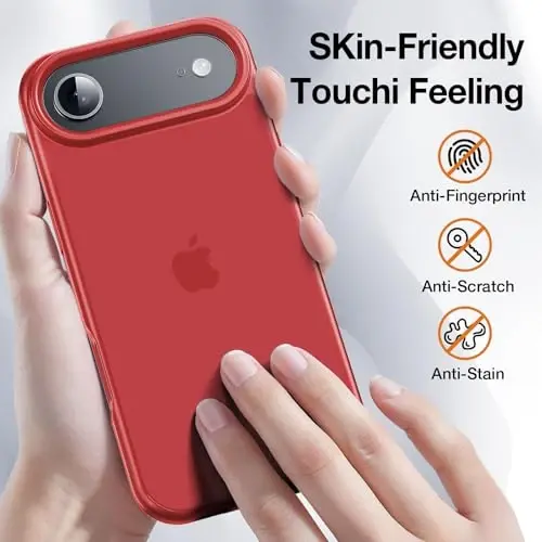 Yriklso 3 in 1 for iPhone Air Phone Case,1X Screen Protector +1X Camera Lens,Shockproof for iPhone Air Case, Military Grade Drop Protection, Protective Hard Back Slim Translucent Case, Red - YRIKLSO (1)