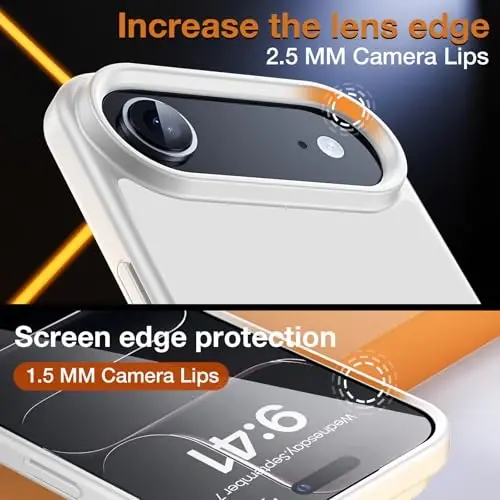 Yriklso 3 in 1 for iPhone Air Phone Case,1X Screen Protector +1X Camera Lens,Shockproof for iPhone Air Case, Military Grade Drop Protection, Protective Hard Back Slim Translucent Case, White - 5