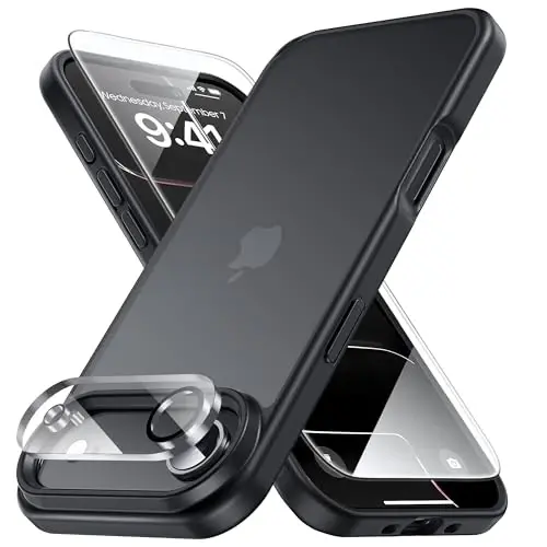 Yriklso 3 in 1 for iPhone Air Phone Case,1X Screen Protector +1X Camera Lens,Shockproof for iPhone Air Case, Military Grade Drop Protection, Protective Hard Back Slim Translucent Case,Black - YRIKLSO