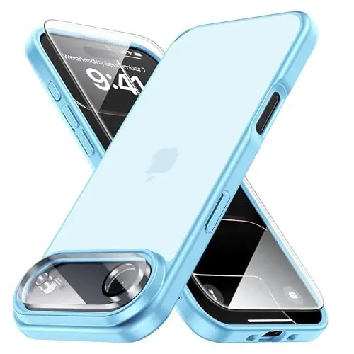 Yriklso 3 in 1 for iPhone Air Phone Case,1X Screen Protector +1X Camera Lens,Shockproof for iPhone Air Case, Military Grade Drop Protection, Protective Hard Back Slim Translucent Case,Blue - YRIKLSO
