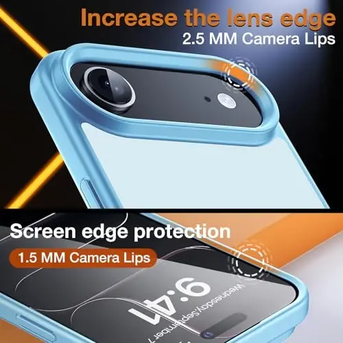 Yriklso 3 in 1 for iPhone Air Phone Case,1X Screen Protector +1X Camera Lens,Shockproof for iPhone Air Case, Military Grade Drop Protection, Protective Hard Back Slim Translucent Case,Blue - 5