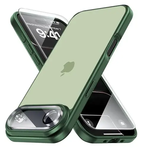 Yriklso 3 in 1 for iPhone Air Phone Case,1X Screen Protector +1X Camera Lens,Shockproof for iPhone Air Case, Military Grade Drop Protection, Protective Hard Back Slim Translucent Case,Green 