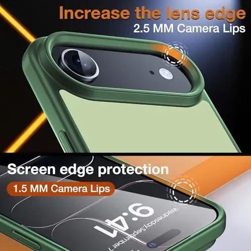 Yriklso 3 in 1 for iPhone Air Phone Case,1X Screen Protector +1X Camera Lens,Shockproof for iPhone Air Case, Military Grade Drop Protection, Protective Hard Back Slim Translucent Case,Green - 5