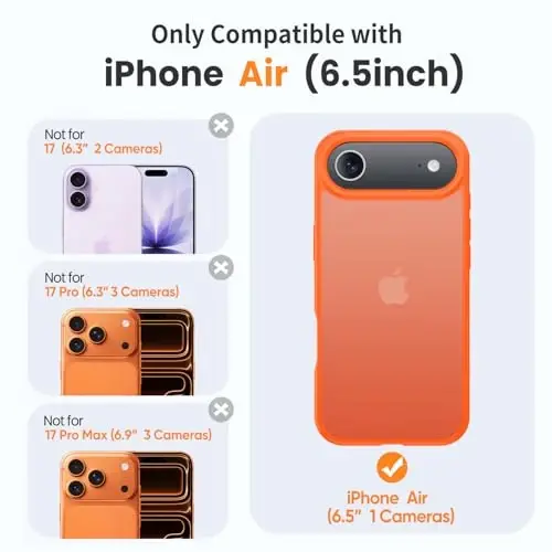 Yriklso 3 in 1 for iPhone Air Phone Case,1X Screen Protector +1X Camera Lens,Shockproof for iPhone Air Case, Military Grade Drop Protection, Protective Hard Back Slim Translucent Case,Orange - 2
