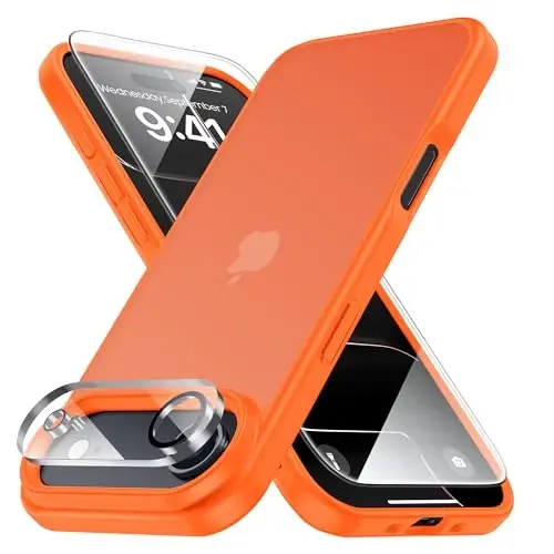 Yriklso 3 in 1 for iPhone Air Phone Case,1X Screen Protector +1X Camera Lens,Shockproof for iPhone Air Case, Military Grade Drop Protection, Protective Hard Back Slim Translucent Case,Orange - YRIKLSO