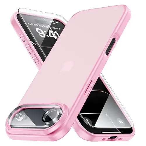 Yriklso 3 in 1 for iPhone Air Phone Case,1X Screen Protector +1X Camera Lens,Shockproof for iPhone Air Case, Military Grade Drop Protection, Protective Hard Back Slim Translucent Case,Pink - 1