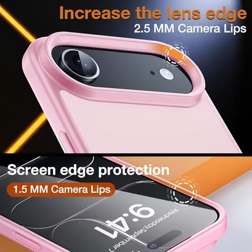 Yriklso 3 in 1 for iPhone Air Phone Case,1X Screen Protector +1X Camera Lens,Shockproof for iPhone Air Case, Military Grade Drop Protection, Protective Hard Back Slim Translucent Case,Pink - 5