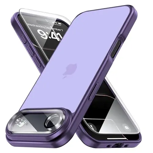 Yriklso 3 in 1 for iPhone Air Phone Case,1X Screen Protector +1X Camera Lens,Shockproof for iPhone Air Case, Military Grade Drop Protection, Protective Hard Back Slim Translucent Case,Purple - YRIKLSO