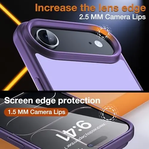 Yriklso 3 in 1 for iPhone Air Phone Case,1X Screen Protector +1X Camera Lens,Shockproof for iPhone Air Case, Military Grade Drop Protection, Protective Hard Back Slim Translucent Case,Purple - 5
