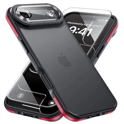 Yriklso 3 in 1 for iPhone Air Phone Case,1X Screen Protector +1X Camera Lens,Shockproof for iPhone Air Case, Military Grade Drop Protection, Protective Hard Back Slim Translucent Case,Red Bumper - YRIKLSO