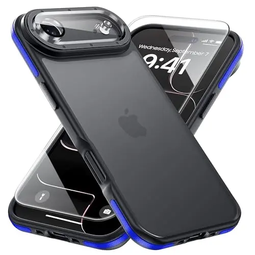 Yriklso 3 in 1 for iPhone Air Phone Case,1X Screen Protector +1X Camera Lens,Shockproof for iPhone Air Case,Military Grade Drop Protection, Protective Hard Back Slim Translucent Case,Blue Bumper - 1