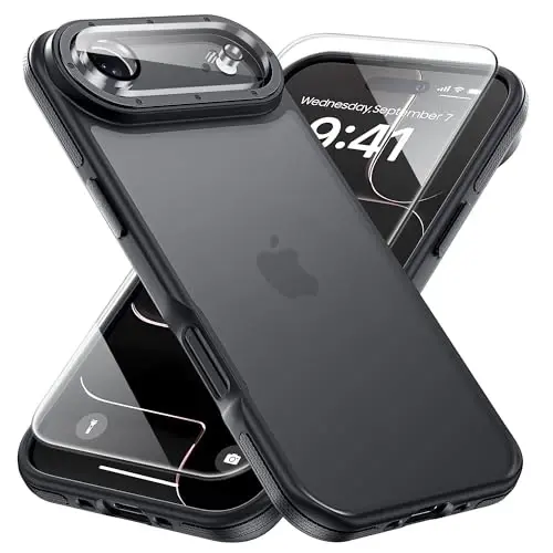 Yriklso 3 in 1 for iPhone Air Phone Case,1XScreen Protector+1X Camera Lens,Shockproof for iPhone Air Case, Military Grade Drop Protection, Protective Hard Back Slim Translucent Case,Black Bumper - YRIKLSO