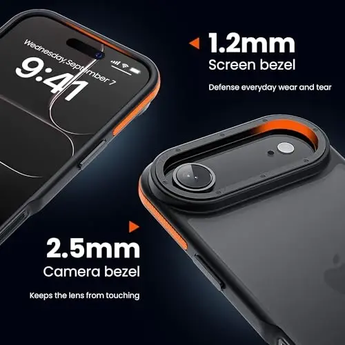 Yriklso 3 in 1 for iPhone Air Phone Case,1XScreen Protector+1X Camera Lens,Shockproof for iPhone Air Case,Military Grade Drop Protection, Protective Hard Back Slim Translucent Case,Orange Bumper - 2
