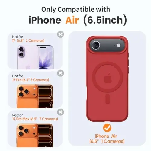 Yriklso 3 in 1 Strong Magnetic Case for iPhone Air,1X Screen Protector +1X Camera Lens, Protective Shockproof Cover,Phone Case for iPhone Air 6.5