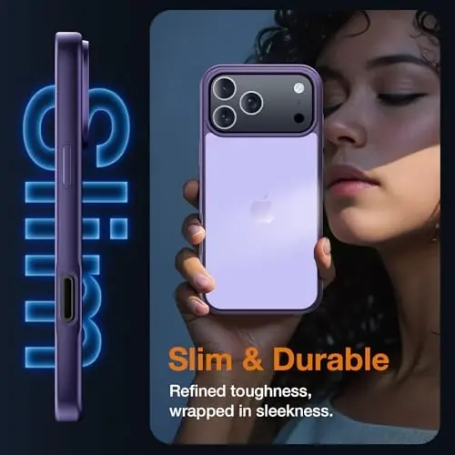 Yriklso 3-in-1 iPhone 17 Pro g'ilofi, 1 ta ekran himoyachisi + 1 ta kamera linzasi, iPhone 17 Pro uchun zarbga chidamli g'ilof, harbiy darajadagi tushishdan himoya, himoya qiluvchi qattiq orqa qism, yupqa yarim shaffof qopqoq, binafsha rang - 5