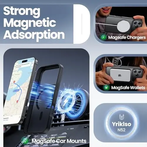 Yriklso 3 in 1 Strong Magnetic Case for iPhone 17 Pro,1X Screen Protector +1X Camera Lens, Protective Shockproof Cover,Phone Case for iPhone 17 Pro 6.3