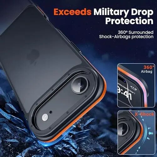 Yriklso 3 in 1 for iPhone Air Phone Case,1XScreen Protector+1X Camera Lens,Shockproof for iPhone Air Case,Military Grade Drop Protection, Protective Hard Back Slim Translucent Case,Orange Bumper - 4