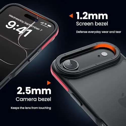 Yriklso 3 in 1 iPhone Air uchun g‘ilof, 1X Ekran himoyachisi + 1X Kamera linzasi, iPhone Air G‘ilof uchun zarbaga chidamli, Harbiy darajadagi tushishdan himoya, Himoya qiluvchi qattiq orqa yupqa yarim shaffof g‘ilof, Qizil bamper - YRIKLSO (1)