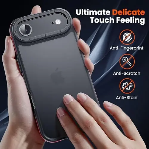 Yriklso 3 in 1 iPhone Air uchun g‘ilof, 1X Ekran himoyachisi + 1X Kamera linzasi, iPhone Air G‘ilof uchun zarbaga chidamli, Harbiy darajadagi tushishdan himoya, Himoya qiluvchi qattiq orqa yupqa yarim shaffof g‘ilof, Qizil bamper - 3