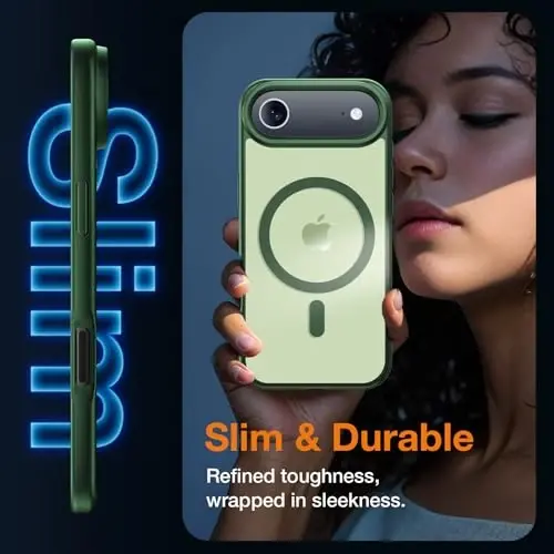 Yriklso 3 in 1 Kuchli Magnitli G‘ilof iPhone Air uchun, 1X Ekran himoyachisi + 1X Kamera linzasi, Himoyalovchi zarbaga chidamli g‘ilof, 6.5 dyuymli iPhone Air uchun telefon g‘ilofi, Mat yashil rang. - 6