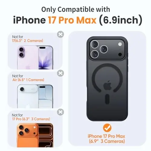 Yriklso 3 in 1 Strong Magnetic Case for iPhone 17 Pro Max,1X Screen Protector +1X Camera Lens, Protective Shockproof Cover,Phone Case for iPhone 17 Pro Max 6.9