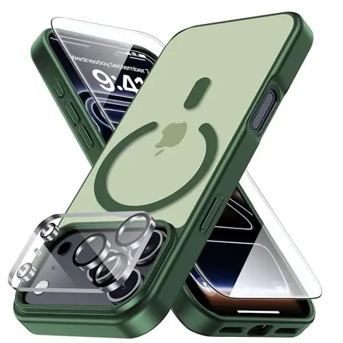 Yriklso 3 in 1 Strong Magnetic Case for iPhone 17 Pro Max,1X Screen Protector +1X Camera Lens, Protective Shockproof Cover,Phone Case for iPhone 17 Pro Max 6.9