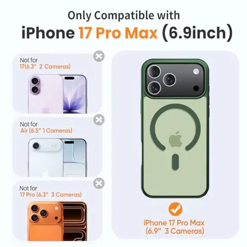 Yriklso 3 in 1 Strong Magnetic Case for iPhone 17 Pro Max,1X Screen Protector +1X Camera Lens, Protective Shockproof Cover,Phone Case for iPhone 17 Pro Max 6.9