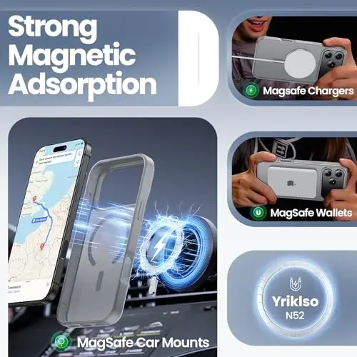 Yriklso 3 in 1 Strong Magnetic Case for iPhone 17 Pro Max,1X Screen Protector +1X Camera Lens, Protective Shockproof Cover,Phone Case for iPhone 17 Pro Max 6.9