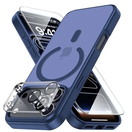 Yriklso 3 in 1 Strong Magnetic Case for iPhone 17 Pro,1X Screen Protector +1X Camera Lens, Protective Shockproof Cover,Phone Case for iPhone 17 Pro 6.3