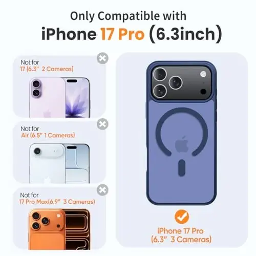 Yriklso 3 in 1 Strong Magnetic Case for iPhone 17 Pro,1X Screen Protector +1X Camera Lens, Protective Shockproof Cover,Phone Case for iPhone 17 Pro 6.3