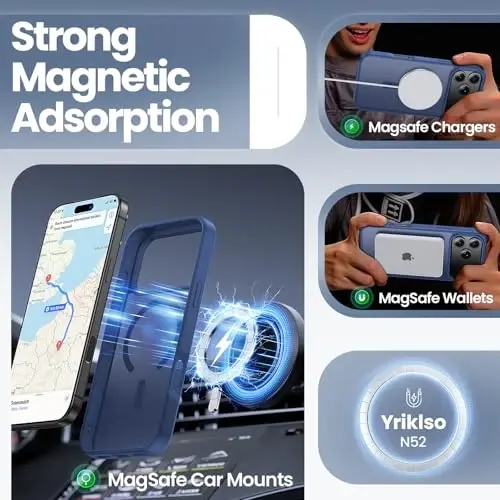 Yriklso 3 in 1 Strong Magnetic Case for iPhone 17 Pro,1X Screen Protector +1X Camera Lens, Protective Shockproof Cover,Phone Case for iPhone 17 Pro 6.3