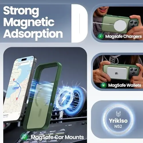 Yriklso 3 in 1 Strong Magnetic Case for iPhone 17 Pro,1X Screen Protector +1X Camera Lens, Protective Shockproof Cover,Phone Case for iPhone 17 Pro 6.3