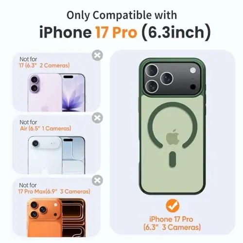 Yriklso 3 in 1 Strong Magnetic Case for iPhone 17 Pro,1X Screen Protector +1X Camera Lens, Protective Shockproof Cover,Phone Case for iPhone 17 Pro 6.3