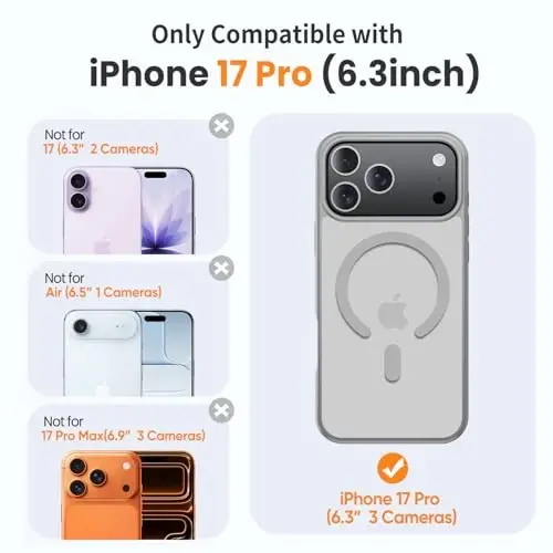 Yriklso 3 in 1 Strong Magnetic Case for iPhone 17 Pro,1X Screen Protector +1X Camera Lens, Protective Shockproof Cover,Phone Case for iPhone 17 Pro 6.3