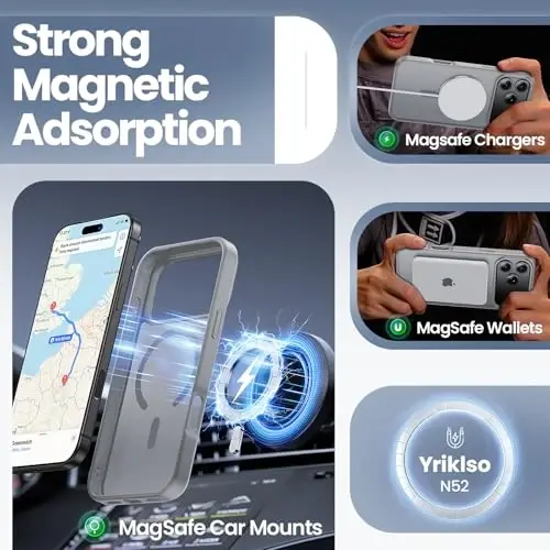 Yriklso 3 in 1 Strong Magnetic Case for iPhone 17 Pro,1X Screen Protector +1X Camera Lens, Protective Shockproof Cover,Phone Case for iPhone 17 Pro 6.3