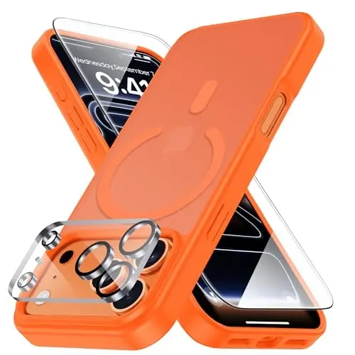 Yriklso 3 in 1 Strong Magnetic Case for iPhone 17 Pro,1X Screen Protector +1X Camera Lens, Protective Shockproof Cover,Phone Case for iPhone 17 Pro 6.3