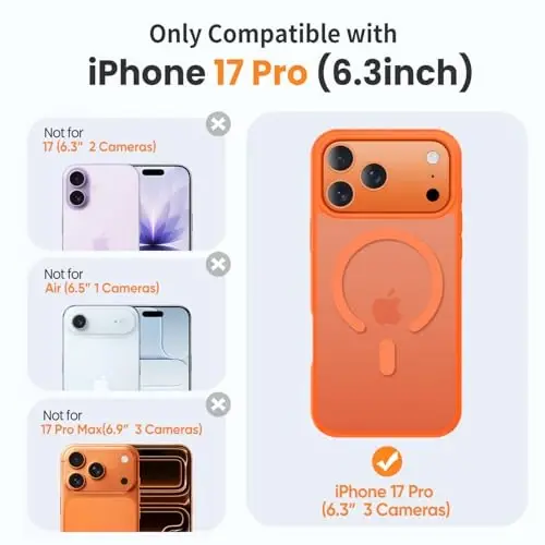Yriklso 3 in 1 Strong Magnetic Case for iPhone 17 Pro,1X Screen Protector +1X Camera Lens, Protective Shockproof Cover,Phone Case for iPhone 17 Pro 6.3