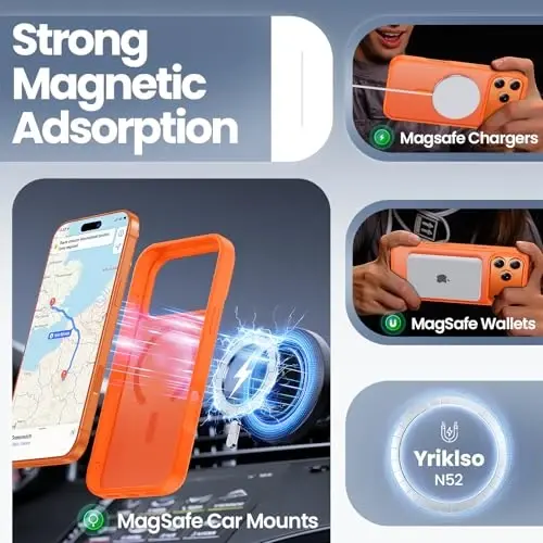 Yriklso 3 in 1 Strong Magnetic Case for iPhone 17 Pro,1X Screen Protector +1X Camera Lens, Protective Shockproof Cover,Phone Case for iPhone 17 Pro 6.3