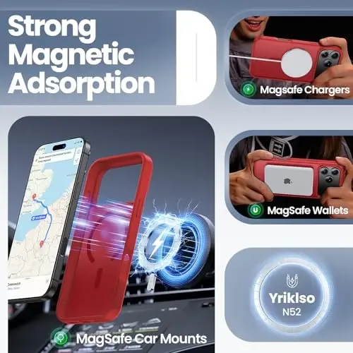 Yriklso 3 in 1 Strong Magnetic Case for iPhone 17 Pro,1X Screen Protector +1X Camera Lens, Protective Shockproof Cover,Phone Case for iPhone 17 Pro 6.3