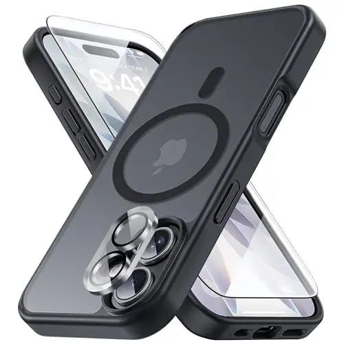 Yriklso 3 in 1 Strong Magnetic Case for iPhone 17,1X Screen Protector +1X Camera Lens, Protective Shockproof Cover,Phone Case for iPhone 17 6.3