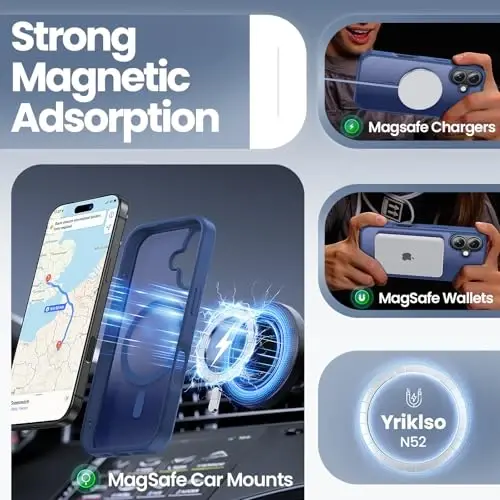 Yriklso 3 in 1 Strong Magnetic Case for iPhone 17,1X Screen Protector +1X Camera Lens, Protective Shockproof Cover,Phone Case for iPhone 17 6.3